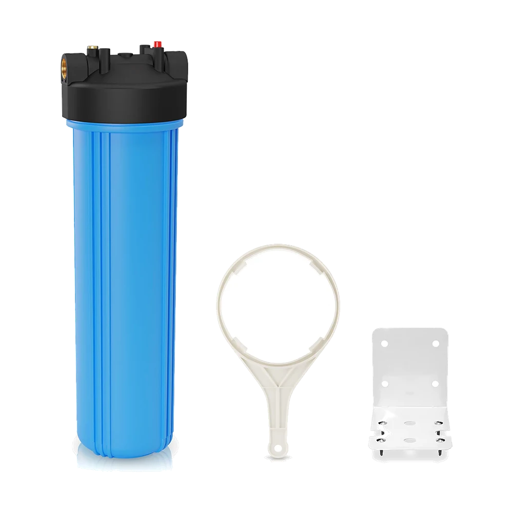 Carcasa Big Blue 20″, salida 1″, con llave y soporte